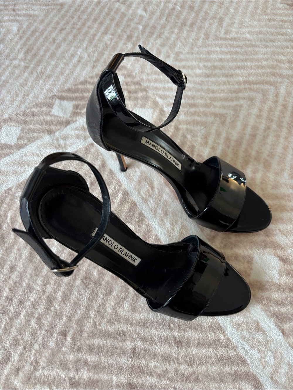 PreLoved Manolo Blahnik Black Patent Ankle-Strap Heels